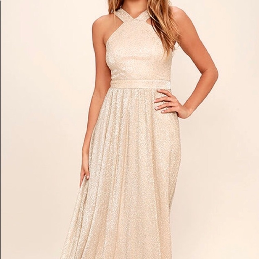 NWT Lulus Always Moving Gold Maxi